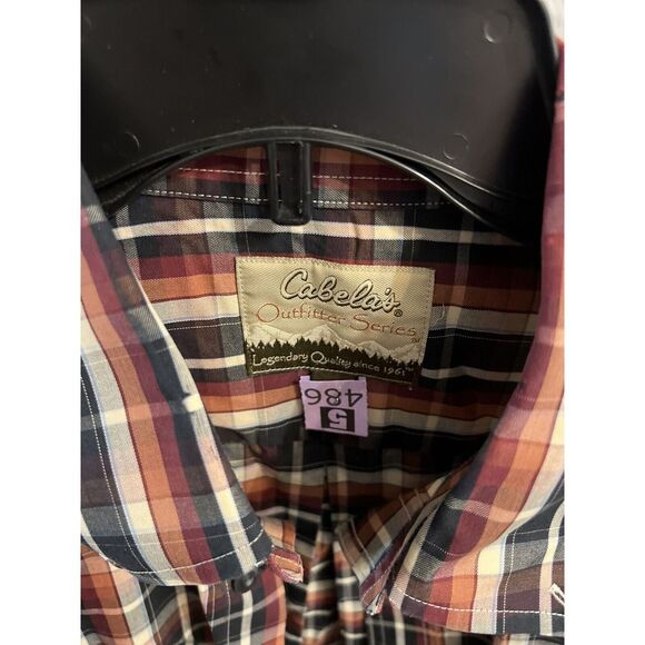 Cabelas Men's‎ Size Large Tall  Brown Black White Plaid Button Down Shirt - Picture 5 of 7